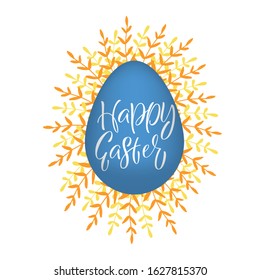 Happy Easter - banner with calligraphic sign and realistic egg.
