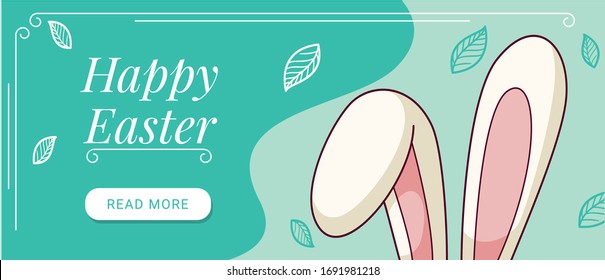 Happy Easter Banner, Card with Bunny, Eggs. Easter background. Stock vector illustration.