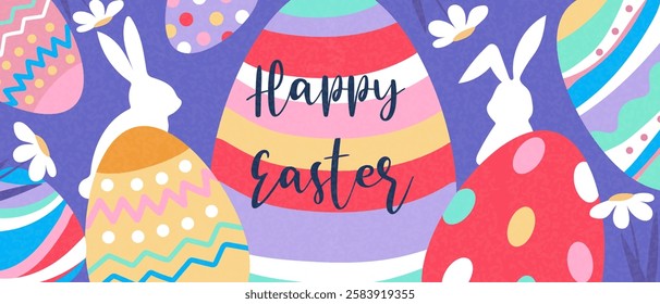 Happy Easter banner, card or poster. Easter background. Easter party invitation template. Easter sale template.