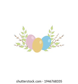 Happy Easter banner with color egg and flower