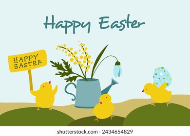 Pancarta de Feliz Pascua. Diseño colorido para el póster, tarjeta de felicitación, cabecera para website.Ilustración vectorial