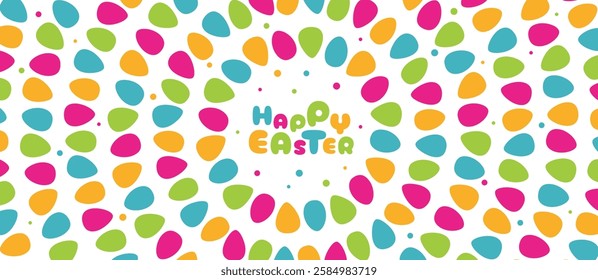 Happy Easter - banner with colorful eggs and greetings. Vector.