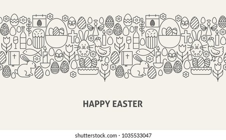 Feliz Concepto de Banner de Pascua. Ilustración vectorial de diseño web de línea.