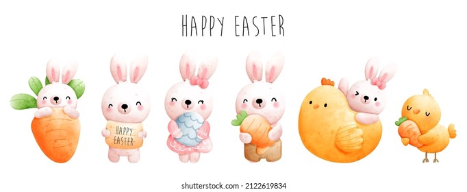 Alegre banner de Pascua con lindo conejito. Ilustración del vector