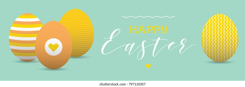 Happy easter banner with decorated eggs
