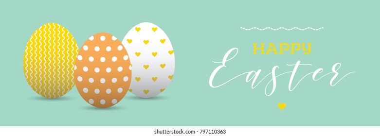Happy easter banner with decorated eggs
