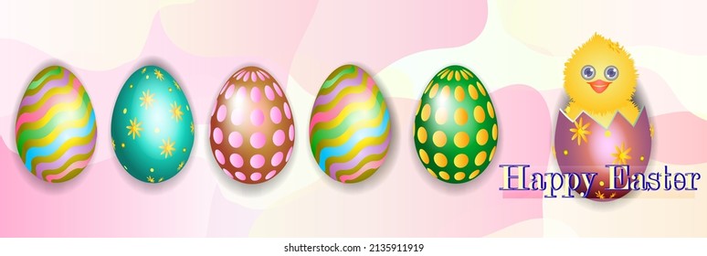 Diseño de pancartas de pascua feliz con huevos de colores y polluelos