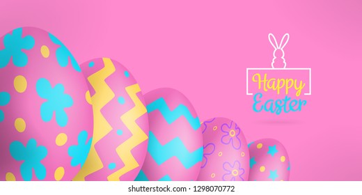 happy easter banner design with decorated eggs