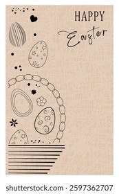 Happy Easter. Banner with Easter design for greeting card on beige background. Vector illustration.	