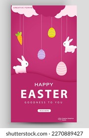 Happy Easter banner. Easter. Editable post template for banner sale, presentation, invitation, stories, streaming.