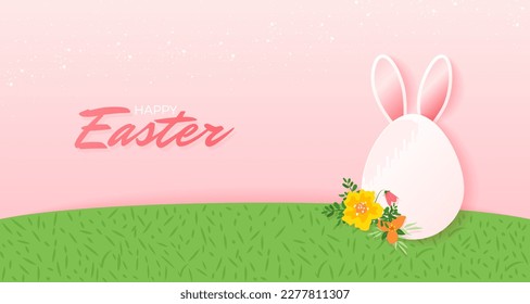 Happy Easter banner. Egg with rabbit ears.