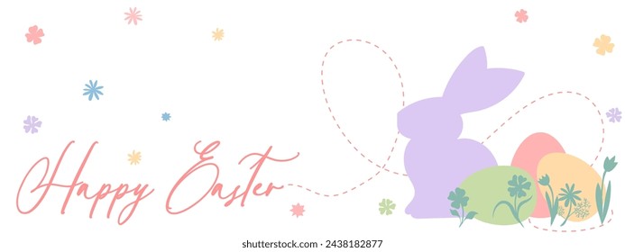 Happy Easter banner with eggs. Background for traditional game of looking for eggs