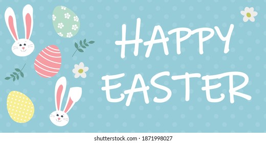 Happy Easter banner with eggs and bunnies.