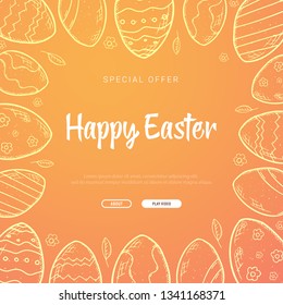 Happy Easter banner. Easter Eggs. Doodle hand draw background. Vector illustration