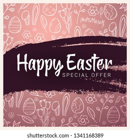 Happy Easter banner. Easter Eggs. Doodle hand draw background. Vector illustration