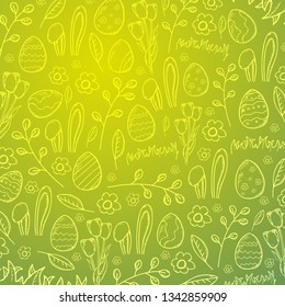 Happy Easter banner. Easter Eggs. Doodle hand draw background. Vector illustration