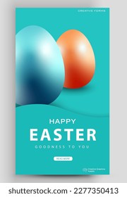 Happy Easter banner. Easter eggs. Editable post template for banner sale, presentation, invitation, stories, streaming.