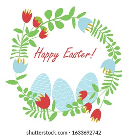 Happy Easter banner with eggs and flowers