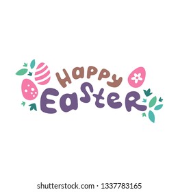 Happy easter banner with eggs and leaves