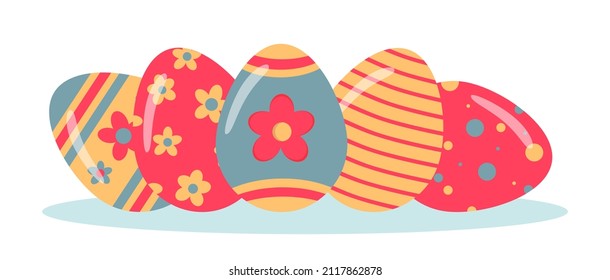 Happy Easter banner. Easter eggs on a white background. Vector flat illustration for Easter. EPS10. Modern minimalistic style.