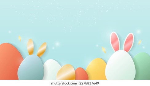 Happy Easter banner. Eggs with rabbit ears.
