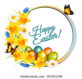 Happy Easter banner with eggs. Vector.