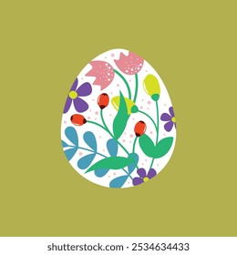 Happy Easter banner, floral poster, greeting card. Trendy Easter design with flowers, eggs. cartoon style