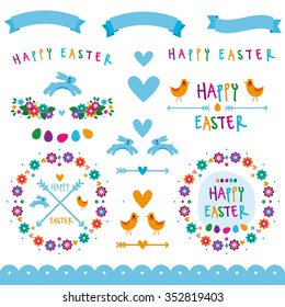 Happy Easter Banner Frames Floral set rabbits chickens eggs seasonal spring