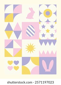 Happy easter banner geometric shapes