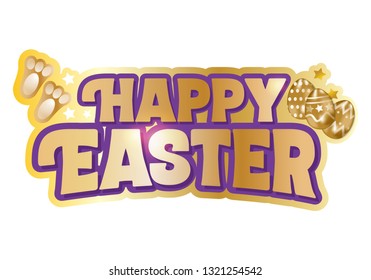 Happy Easter banner with golden eggs, vector