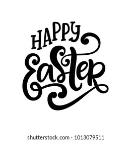 Happy Easter banner, greeting card template with hand written modern calligraphy. Holiday poster. Typography design. Vector illustration