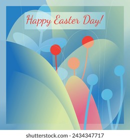 Happy Easter banner and greeting card spring illustration. Field with eggs for easter hunt.