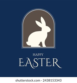 Happy Easter banner, greeting card, poster, holiday cover, social media post. Vector square background with , Bunny  in Blue colors.