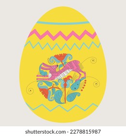 Frohe Osterbanner, Grußkarten, Poster, Urlaubskleidung. Trendfarbenes Design mit handbemalten Pflanzen, Punkten, Eiern und Hasen in Pastellfarben. Moderner minimalistischer Stil. EPS10. Vektorgrafik.