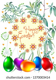 Happy Easter banner. Greeting to spring vector card, happy text.