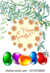 Happy Easter banner. Greeting to spring vector card, happy text.