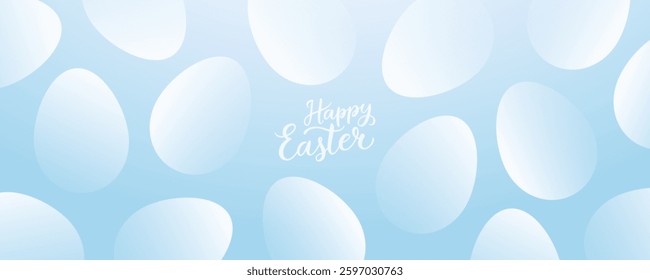 Happy Easter banner. Hand lettering and easter eggs. Festive graphic design for Easter holiday greetings and invitations. Vector illustration.