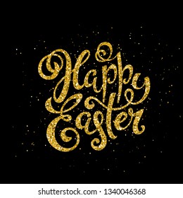 Happy Easter banner with handdrawn calligraphy.Template for poster with letttering. Vector illustration.