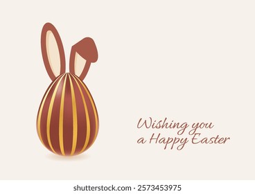 Happy Easter banner. Holiday greeting background with chocolate golden egg and bunny ears. Spring vector illustration