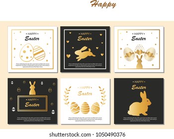Happy Easter Banner isolated on light black background. Golden Eggs. Paper. Vector Illustration for banner, greeting card, poster, flier, blog, article.