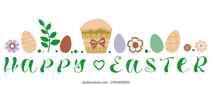 Happy Easter. Banner with little animals for easter design on white background. Vector illustration.	