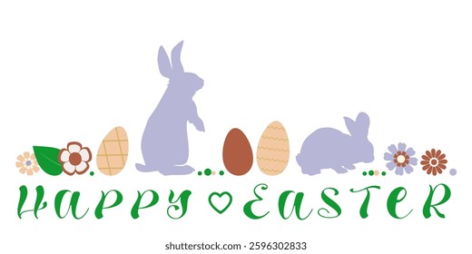 Happy Easter. Banner with little animals for easter design on white background. Vector illustration.	