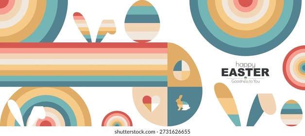 Frohe Ostern Banner. Modernes geometrisches Design in Pastellfarben.
