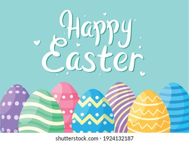 Happy easter banner. Multicolored painted Easter eggs vector illustration.
