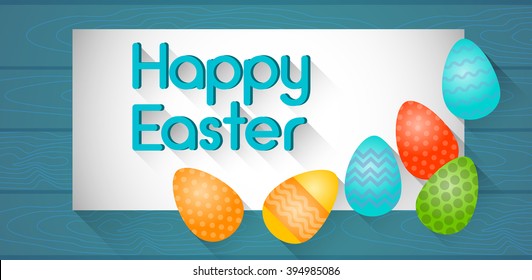 Happy Easter Banner Painted Eggs Holiday Greeting Card Flat Vector Illustration