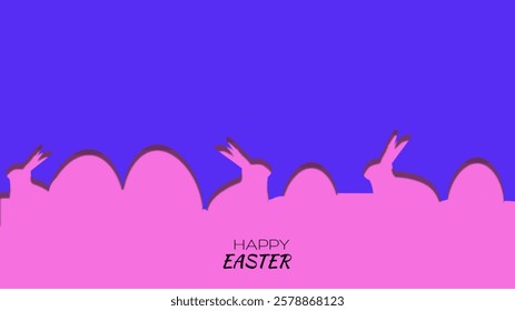 Happy Easter banner with paper cut style, greeting card, poster, holiday cover, social media post. Vector square background with , Bunny and egg.