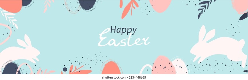 Happy easter banner pastel colors bunny and eggs