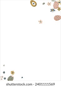 Happy Easter Banner. Pattern of eggs, flowers and twigs. For card, banner, poster, flyer, and web. Spring Festival. Vector illustration