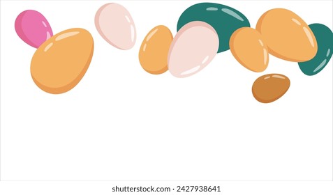 Happy Easter Banner. Pattern of eggs, flowers and twigs. For card, banner, poster, flyer, and web. Spring Festival. Vector illustration