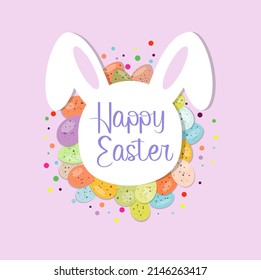 Happy Easter banner, poster, greeting card in pastel colors.